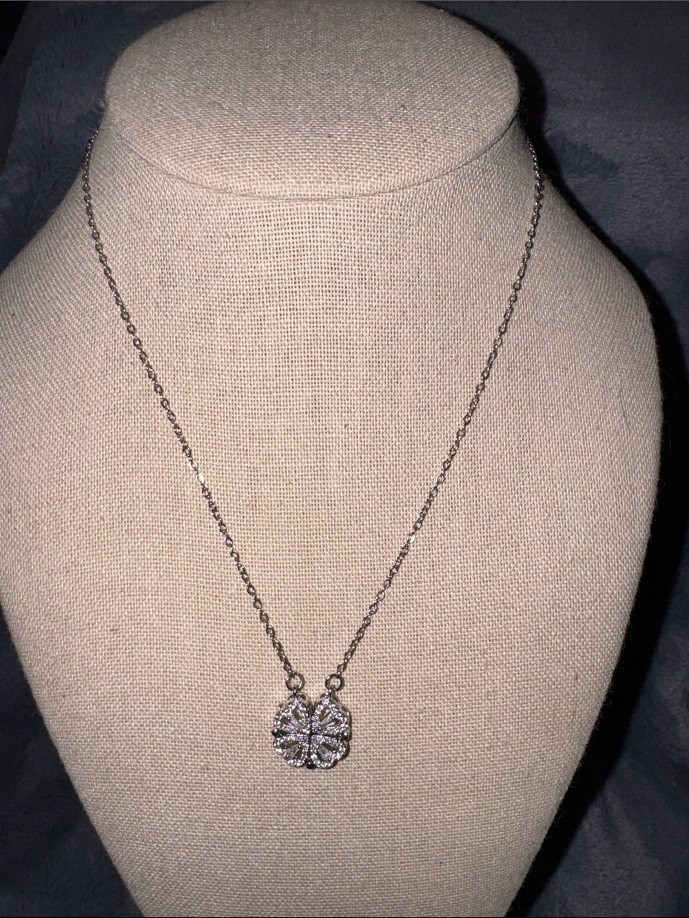 Halo Crystal Clover 2-Way Magnetic Pendant Necklace Stainless Steel